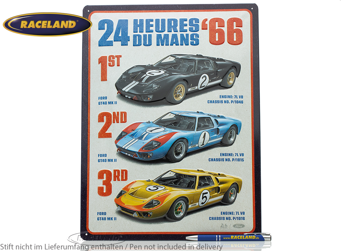 Blechschild 24H Le Mans Ford GT40 Sieger 1966 30 x 40cm